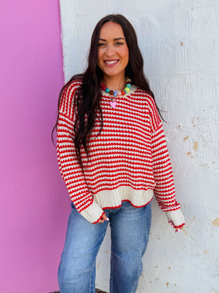 Britt Striped Sweater-Red