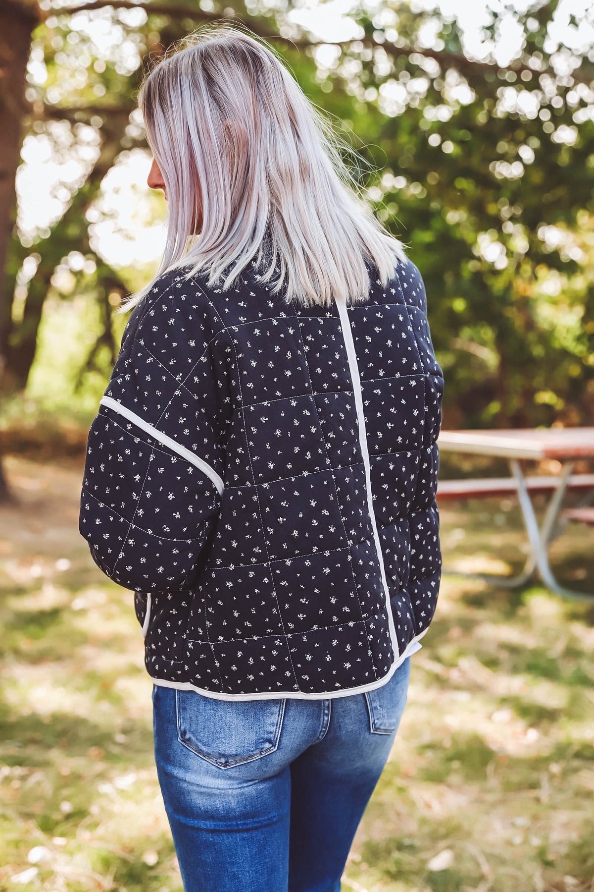 Elsie Floral Quilted Jacket-Navy