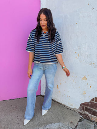 Hayden Striped Tee-Navy/Blue
