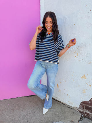 Hayden Striped Tee-Navy/Blue