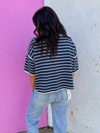 Hayden Striped Tee-Navy/Blue