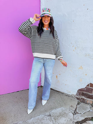 Britt Striped Sweater-Black