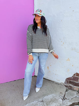 Britt Striped Sweater-Black