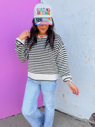 Britt Striped Sweater-Black