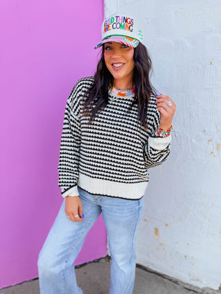 Britt Striped Sweater-Black