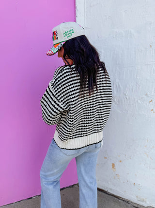 Britt Striped Sweater-Black