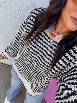 Britt Striped Sweater-Black