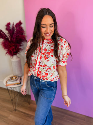Gia Floral Top-Red