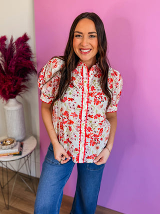 Gia Floral Top-Red