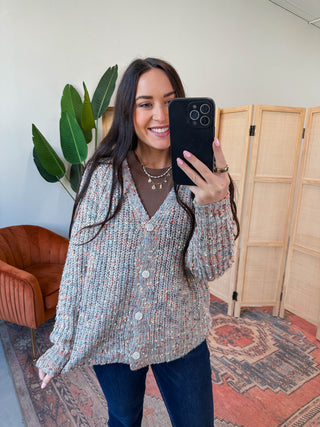 Avery Speckled Cardigan-Slate