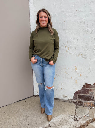 Remi Mock Neck Top-Olive