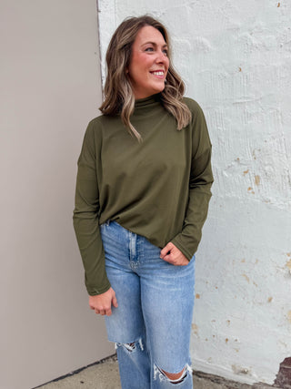 Remi Mock Neck Top-Olive
