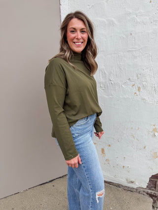 Remi Mock Neck Top-Olive