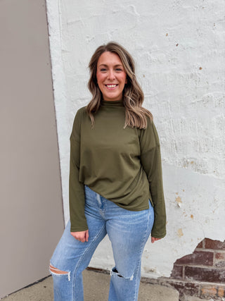 Remi Mock Neck Top-Olive