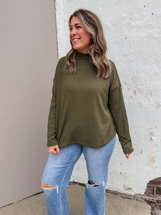 Remi Mock Neck Top-Olive
