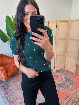 Kali Polka Dot Knit Top-Hunter Green