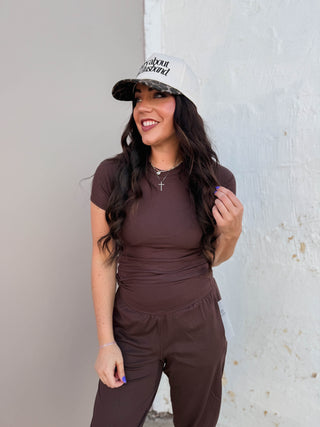 Essential Ribbed Tee-Espresso