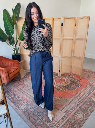 Traci Wide Leg Pants-Dark Denim
