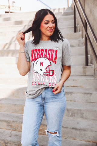 Nebraska Murray Hippie Helmet Comfort Tee-Heather Grey