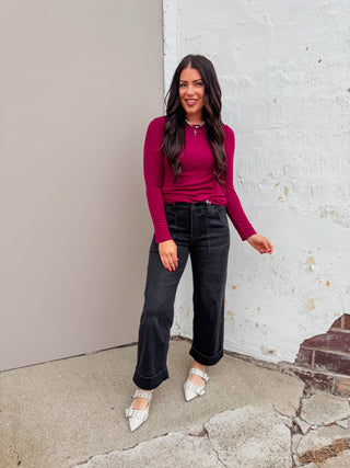 Reagan Long Sleeve Top-Wine