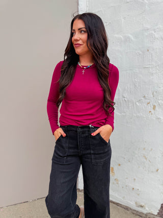 Reagan Long Sleeve Top-Wine