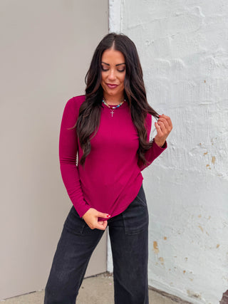 Reagan Long Sleeve Top-Wine
