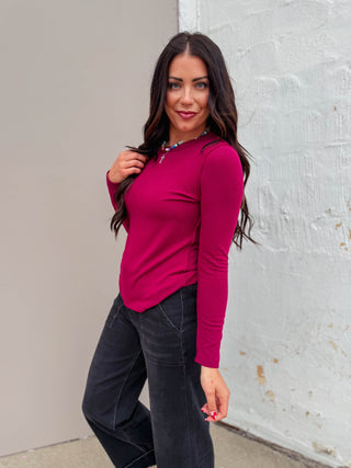 Reagan Long Sleeve Top-Wine