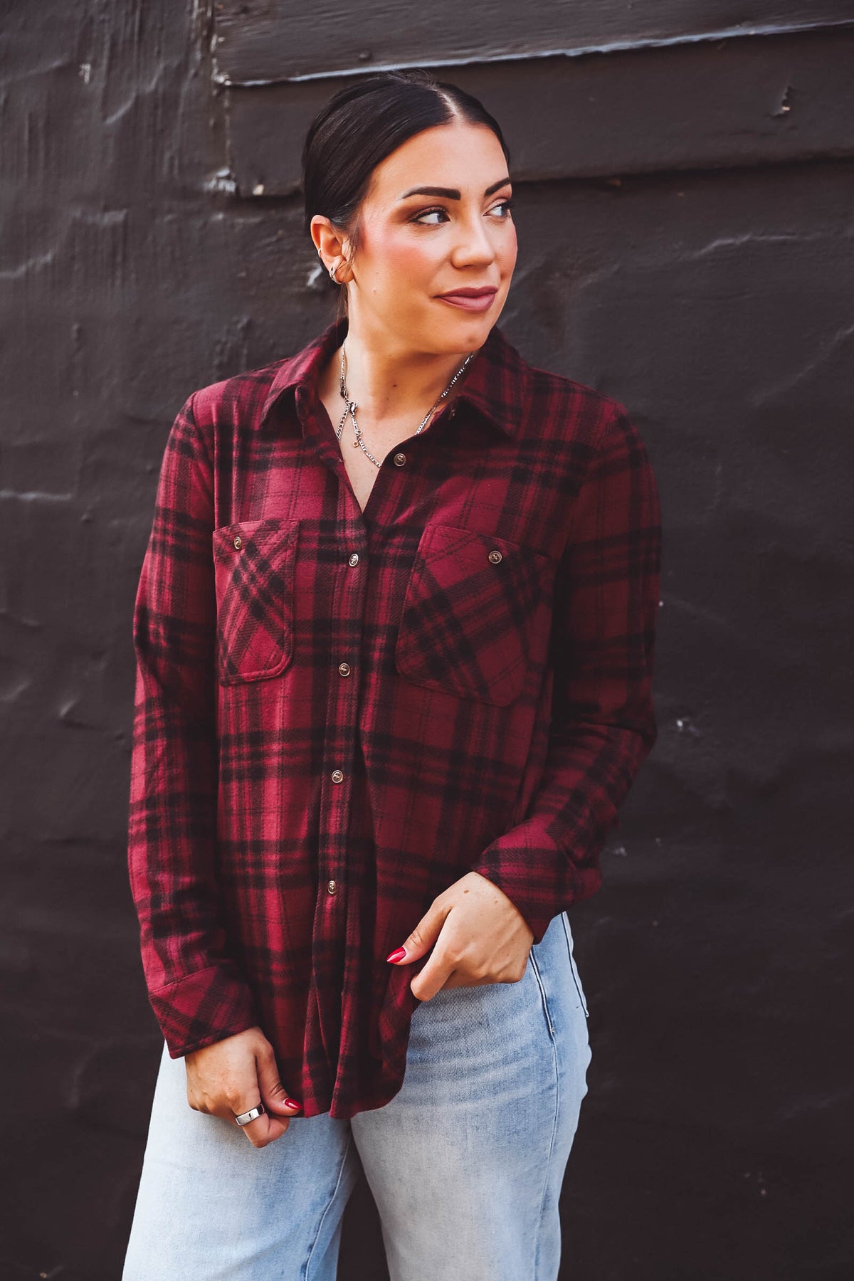 Lewis Top-Burgundy Plaid-Thread & Supply