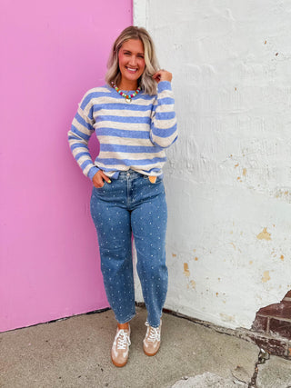Carmen Striped Sweater-Light Blue