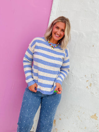 Carmen Striped Sweater-Light Blue