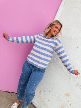 Carmen Striped Sweater-Light Blue