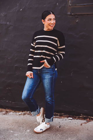 Elyssa Striped Sweater-Black