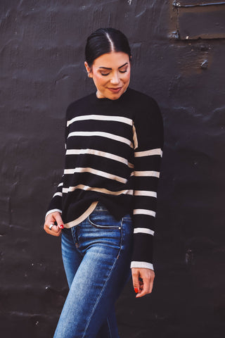 Elyssa Striped Sweater-Black