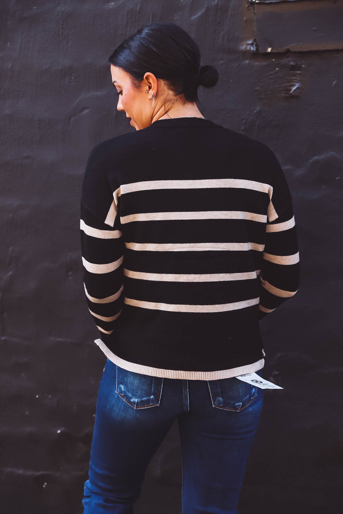 Elyssa Striped Sweater-Black