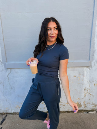 Essential Ribbed Tee-Midnight Navy