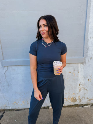 Essential Ribbed Tee-Midnight Navy