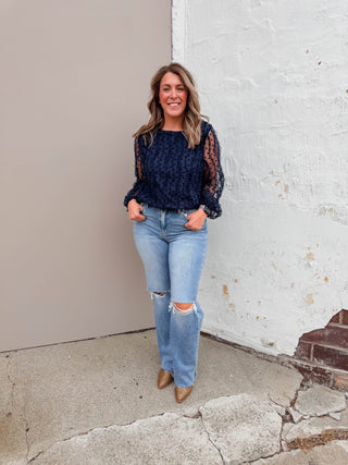 Fiona Polka Dot Top-Navy