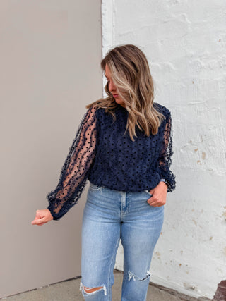 Fiona Polka Dot Top-Navy