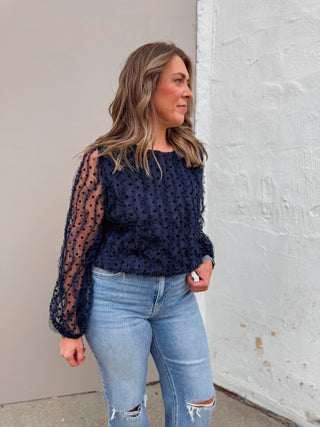 Fiona Polka Dot Top-Navy