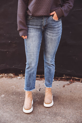 Brandi Mid Rise Straight Leg Denim