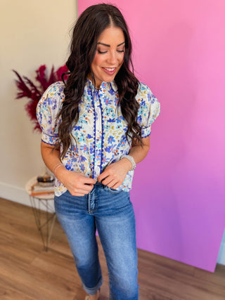Gia Floral Top-Blue