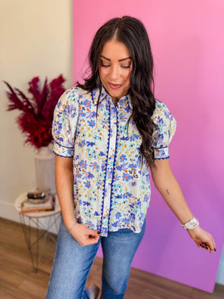 Gia Floral Top-Blue