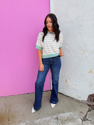 Charlie Striped Sweater-Oatmeal/Mint