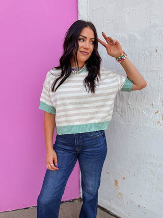 Charlie Striped Sweater-Oatmeal/Mint
