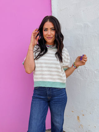 Charlie Striped Sweater-Oatmeal/Mint