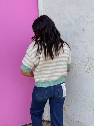 Charlie Striped Sweater-Oatmeal/Mint