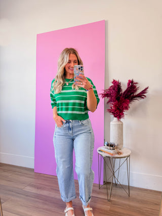 Kaelyn Striped Knit Top-Green