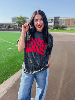 Nebraska Leopard Tee-Black