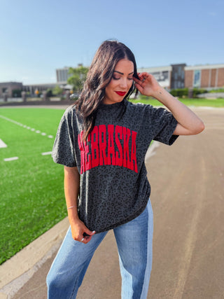 Nebraska Leopard Tee-Black