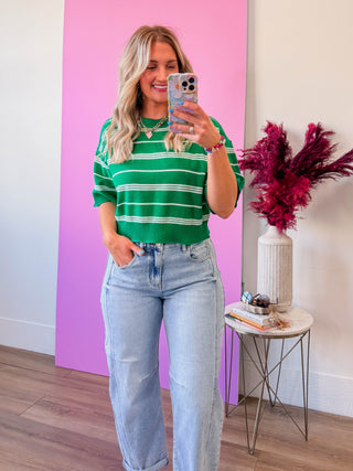 Kaelyn Striped Knit Top-Green